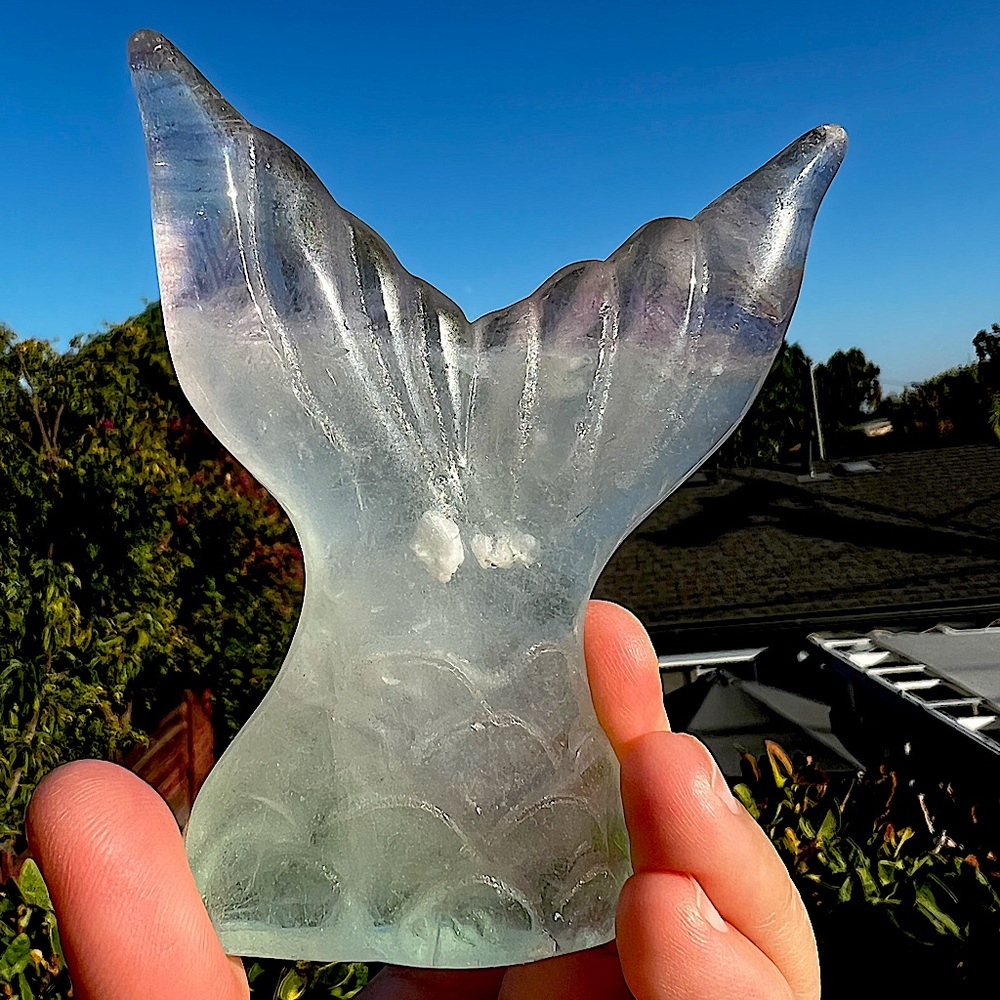 Green Purple Fluorite Mermaid Tail Carving